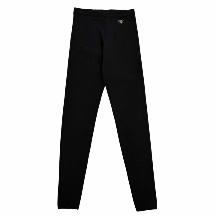 未使用品★PRADA プラダ 22225 ウール混 トライアングルロゴプレート ニットパンツ ボトムス ブラック 38 イタリア製 正規品 レディース