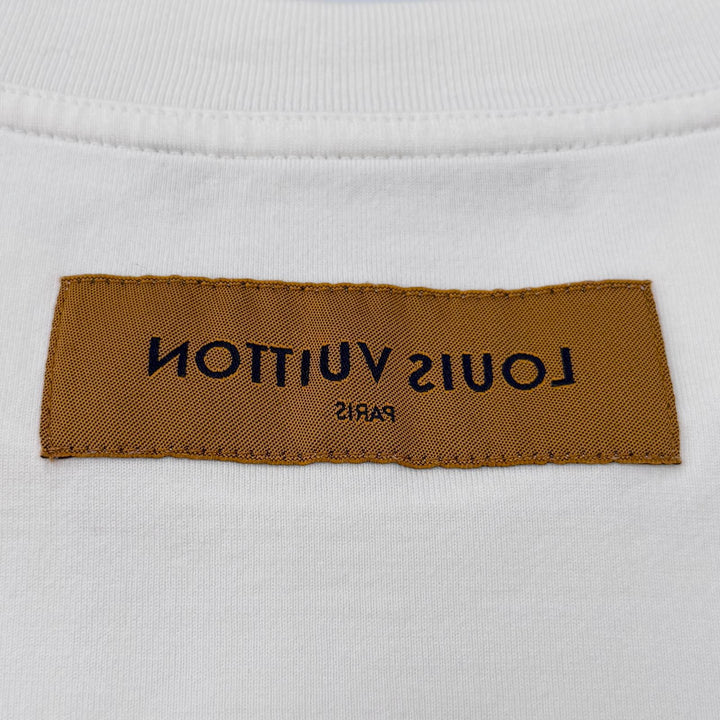 美品▼LOUIS VUITTON ルイヴィトン 22AW インサイドアウト エンボスLVロゴ コットン100% クルーネック 半袖Ｔシャツ ホワイト XS 正規品