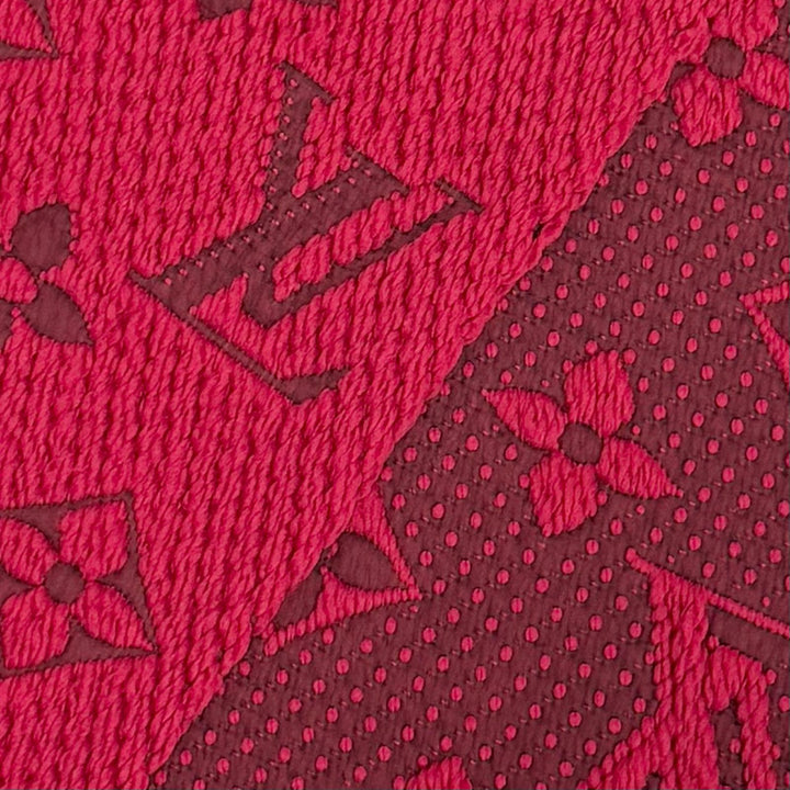 美品△LOUIS VUITTON ルイヴィトン 413287 エシャルプ ロゴマニア ウール シルク ルビー モノグラム フリンジ マフラー レッド 正規品
