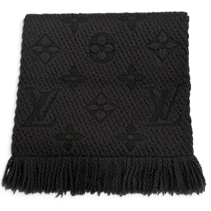美品▼LOUIS VUITTON ルイヴィトン M72431 エシャルプ ロゴマニア モノグラム ウール シルク フリンジ付き マフラー ダークグレー 正規品