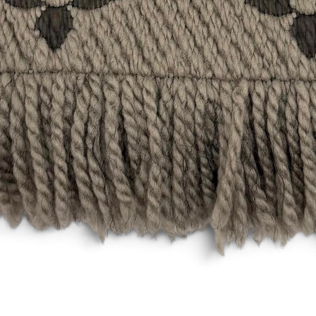 美品▼LOUIS VUITTON ルイヴィトン 413287 エシャルプ ロゴマニア モノグラム ウール シルク フリンジ付き マフラー グレージュ 正規品