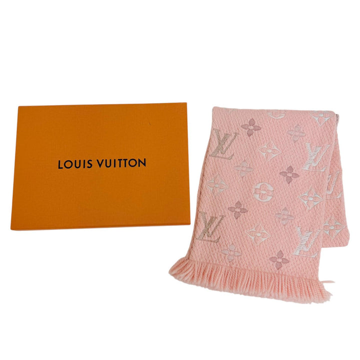 美品☆LOUIS VUITTON ルイヴィトン M73057 エシャルプ・ロゴマニア・レインボー ウール シルク クリスタルピンク マフラー 正規品 箱付