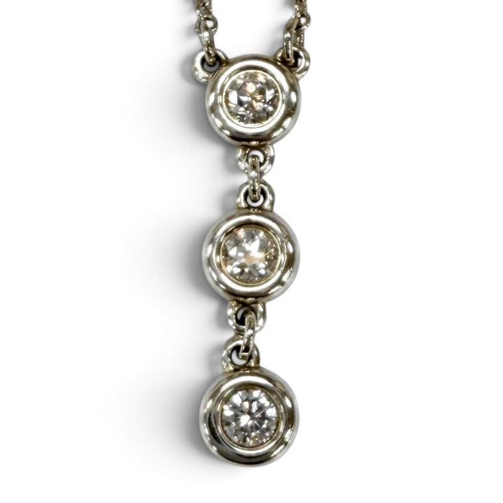 美品★TIFFANY&amp;Co. ティファニー エルサペレッティ AG925 バイザヤード 3Pダイヤモンド ドロップペンダント ネックレス スペイン製 袋付