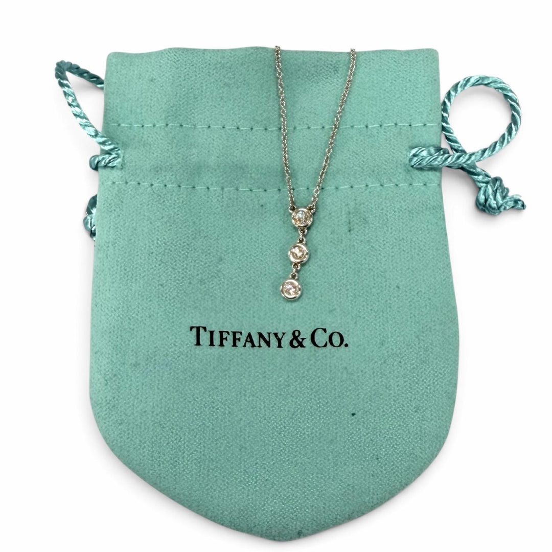 美品★TIFFANY&amp;Co. ティファニー エルサペレッティ AG925 バイザヤード 3Pダイヤモンド ドロップペンダント ネックレス スペイン製 袋付