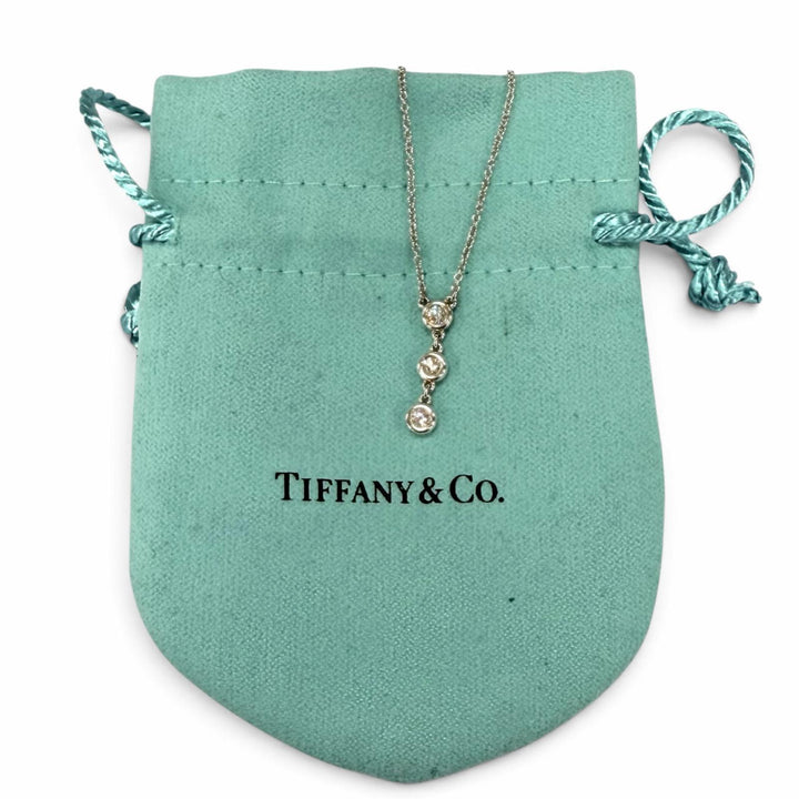 美品★TIFFANY&amp;Co. ティファニー エルサペレッティ AG925 バイザヤード 3Pダイヤモンド ドロップペンダント ネックレス スペイン製 袋付