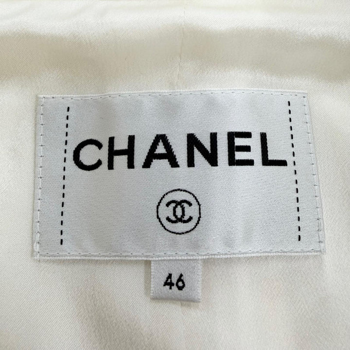 極美品☆CHANEL シャネル P57607 ウール カシミヤ ココマークボタン ロング丈 コート ホワイト 46 フランス製 正規品 レディース メンズ