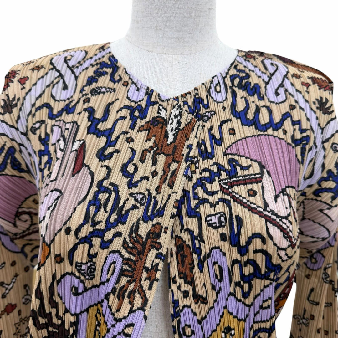 極美品☆PLEATS PLEASE プリーツプリーズ イッセイミヤケ 24AW PP43JO722 総柄デザイン 長袖 カーディガン マルチカラー 3 正規品