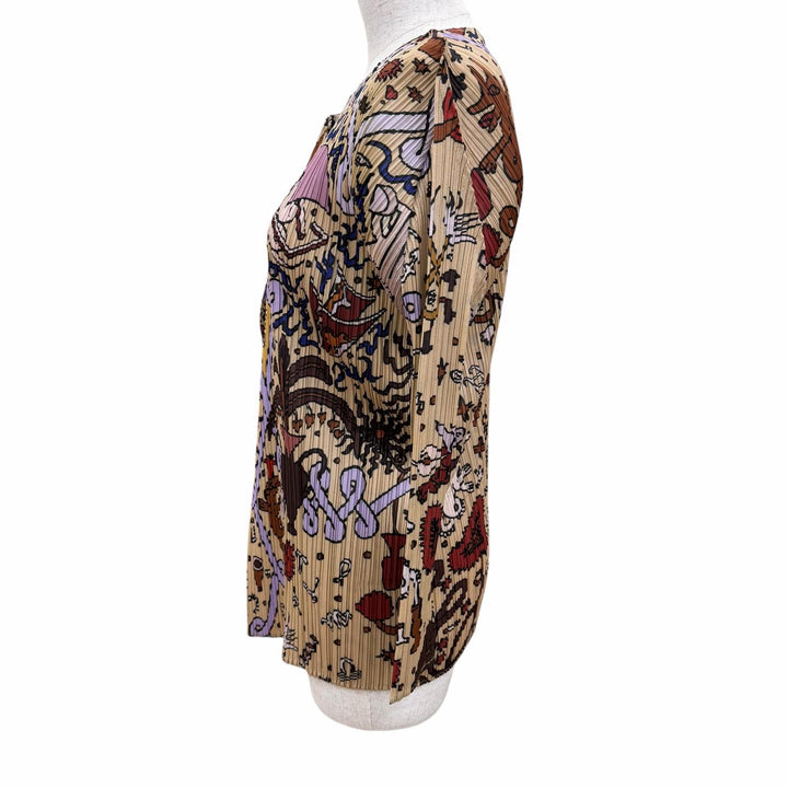 極美品☆PLEATS PLEASE プリーツプリーズ イッセイミヤケ 24AW PP43JO722 総柄デザイン 長袖 カーディガン マルチカラー 3 正規品