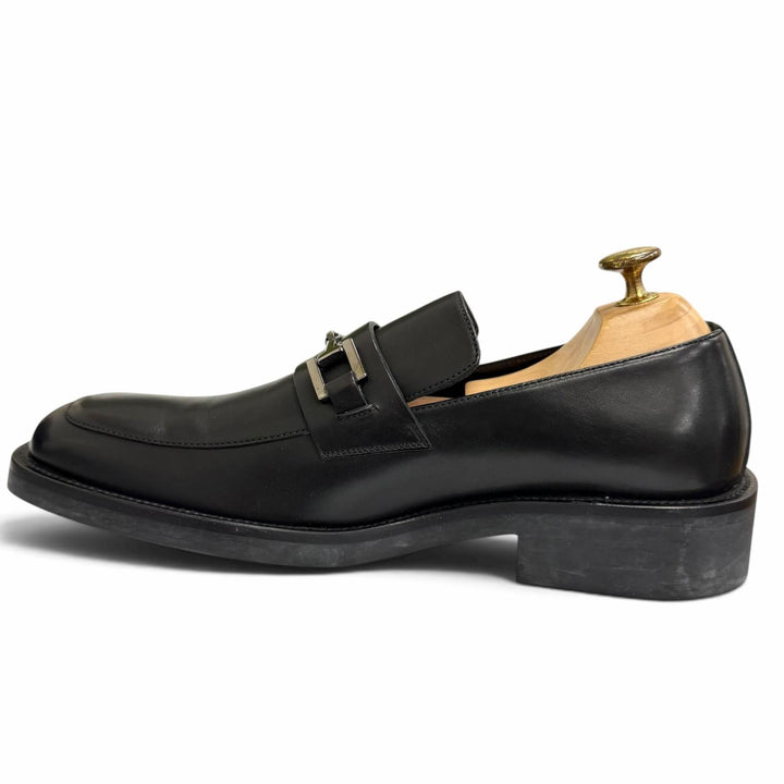 極美品□GUCCI グッチ レザー ホースビット ローファー フラットシューズ ブラック シルバー金具 40.5 イタリア製 メンズ 箱付き