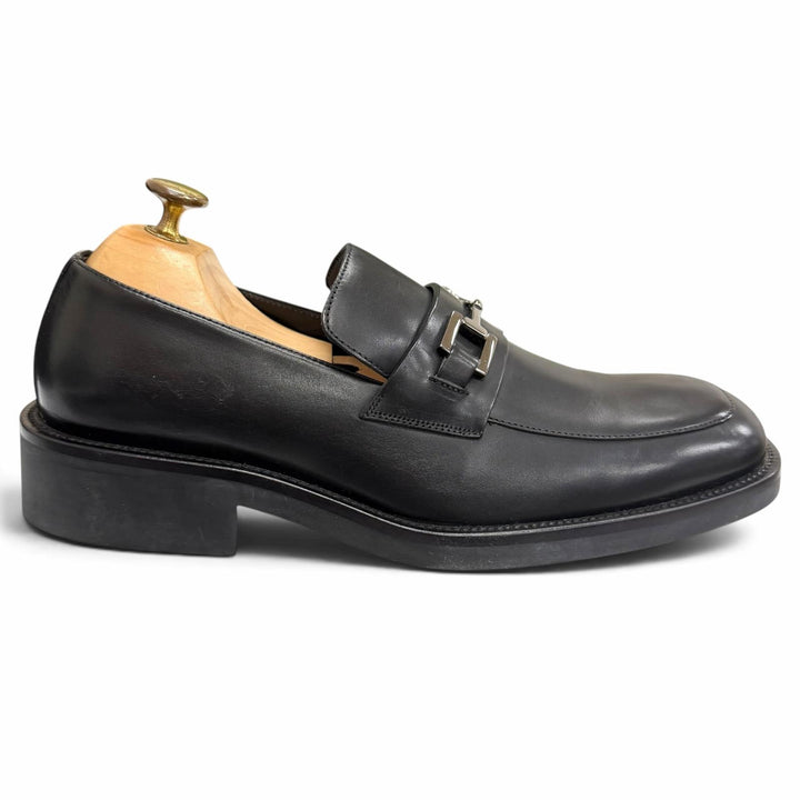 極美品□GUCCI グッチ レザー ホースビット ローファー フラットシューズ ブラック シルバー金具 40.5 イタリア製 メンズ 箱付き