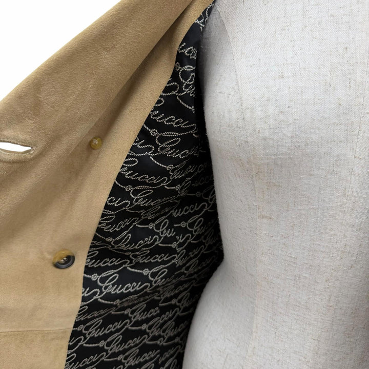 美品☆GUCCI グッチ 172198 バンブーバックル スウェードレザー トレンチコート ベージュ 40 イタリア製 正規品 ガーメント・ハンガー付