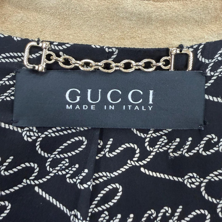 美品☆GUCCI グッチ 172198 バンブーバックル スウェードレザー トレンチコート ベージュ 40 イタリア製 正規品 ガーメント・ハンガー付
