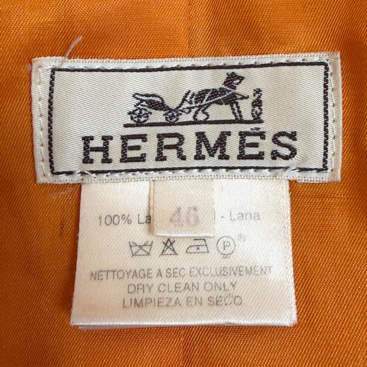 良品□HERMES エルメス ヴィンテージ ウール100％ 藤原ヒロシ着用 トグルボタン フーデッド ダッフルコート オレンジ 46 フランス製