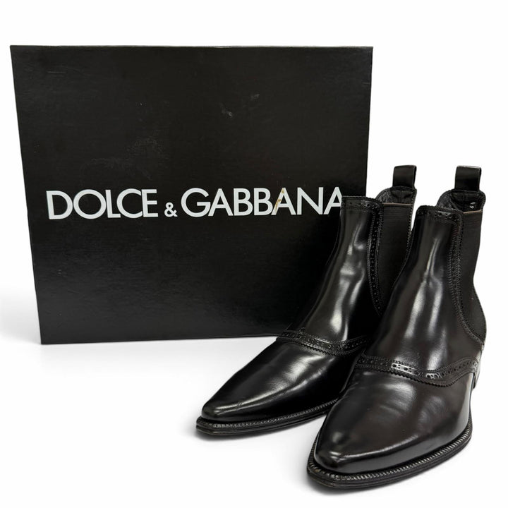 極美品□DOLCE&amp;GABBANA ドルチェ＆ガッバーナ レザー パーフォレーション サイドゴア チェルシーブーツ アンクルブーツ 6.5 イタリア製