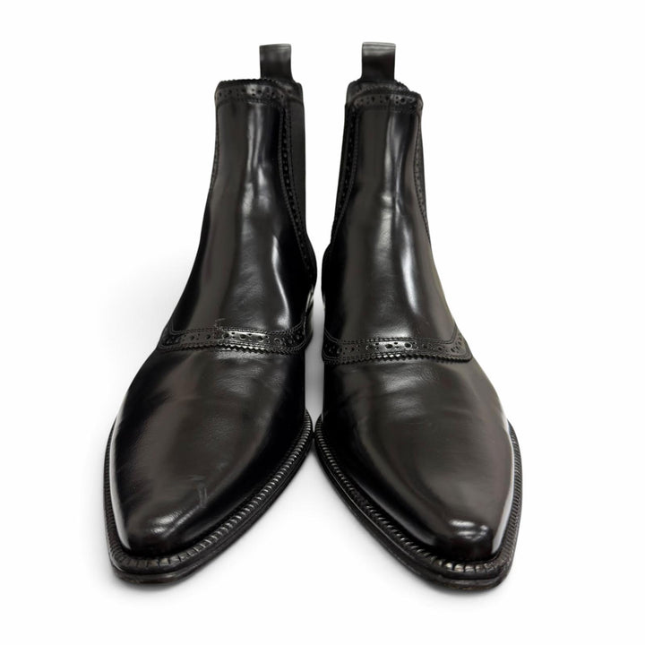 極美品□DOLCE&amp;GABBANA ドルチェ＆ガッバーナ レザー パーフォレーション サイドゴア チェルシーブーツ アンクルブーツ 6.5 イタリア製