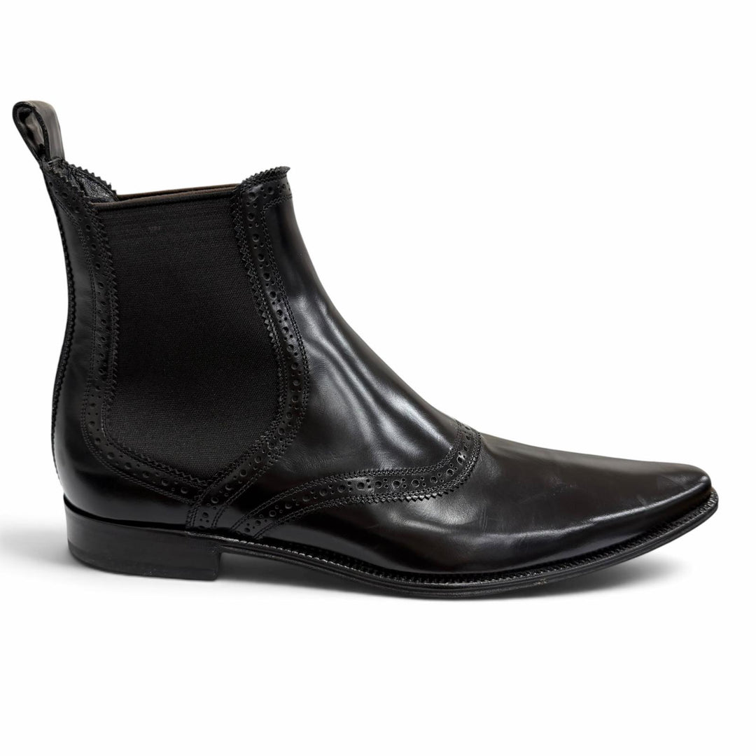 極美品□DOLCE&amp;GABBANA ドルチェ＆ガッバーナ レザー パーフォレーション サイドゴア チェルシーブーツ アンクルブーツ 6.5 イタリア製