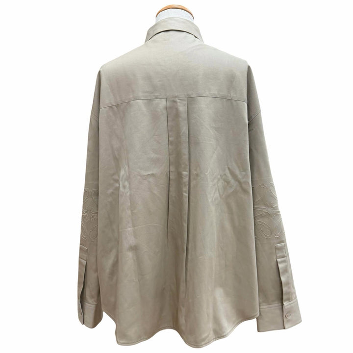 極美品▼LOEWE ロエベ H526Y05X79 コットン エルボーアナグラム ロングスリーブ 長袖シャツ ベージュ 39 伊製 正規品 メンズ ハンガー付