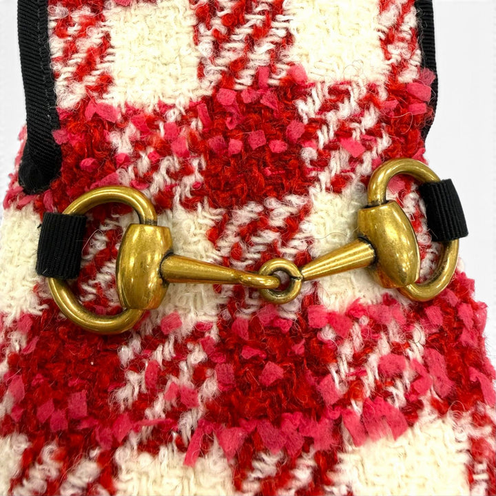 極美品☆GUCCI グッチ ホースビット金具 ムートン ツイード スリッポン レッド ホワイト ゴールド金具 37.5 イタリア製 レディース