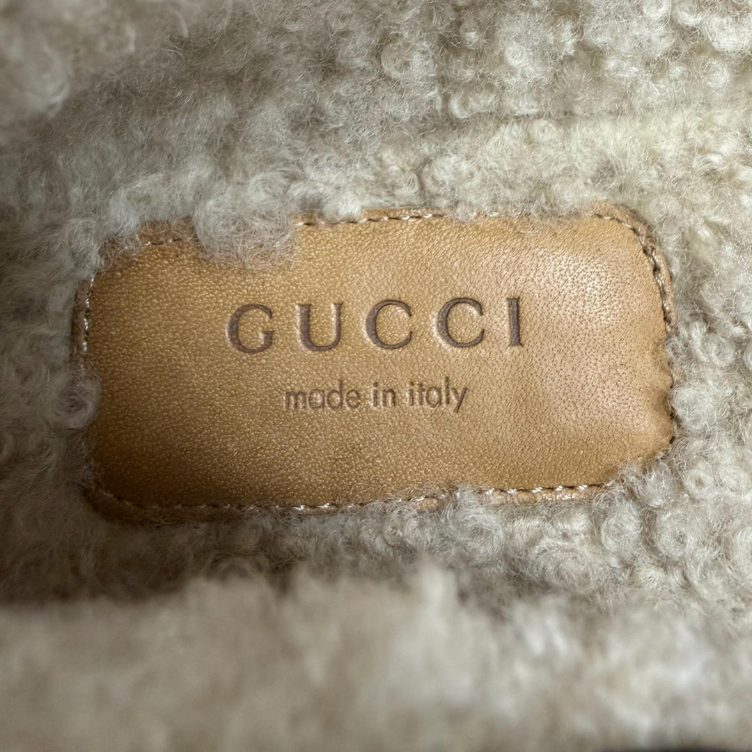 極美品☆GUCCI グッチ ホースビット金具 ムートン ツイード スリッポン レッド ホワイト ゴールド金具 37.5 イタリア製 レディース