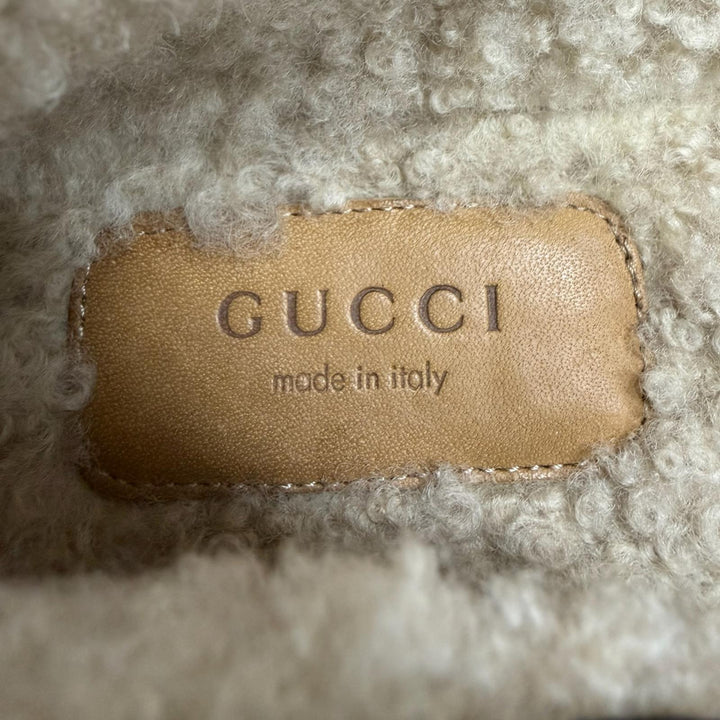 極美品☆GUCCI グッチ ホースビット金具 ムートン ツイード スリッポン レッド ホワイト ゴールド金具 37.5 イタリア製 レディース