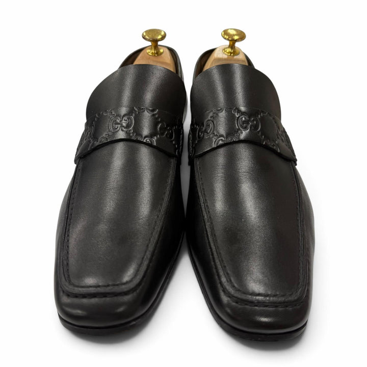 美品▼GUCCI グッチ GGエンボス Uチップ レザーシューズ ローファー ブラック 40 イタリア製 メンズ ビジネスオススメ◎