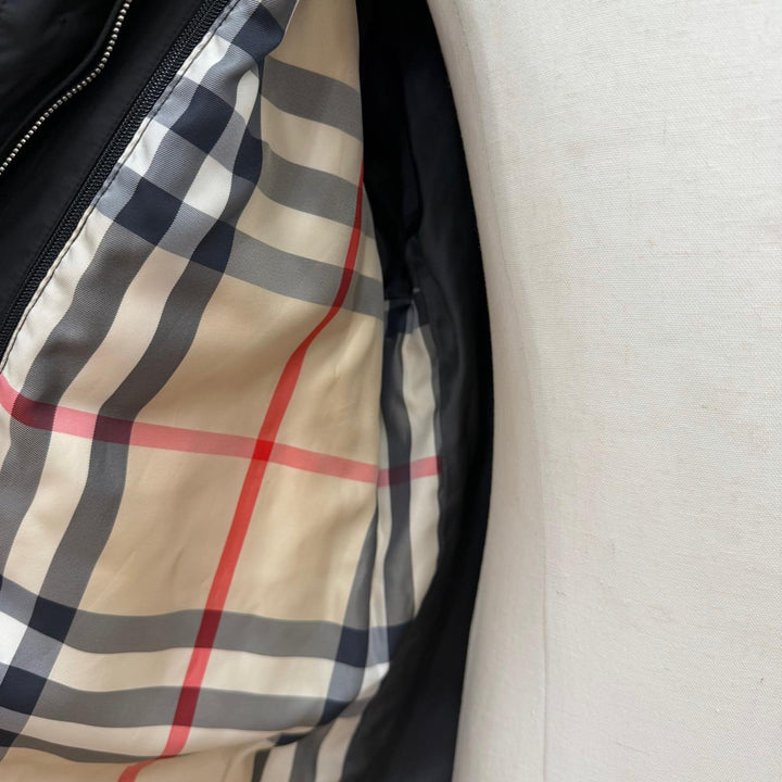 美品▼BURBERRY LONDON バーバリーロンドン 裏地ノバチェック柄 ジップアップ ダウンライナー付き 2WAY コート ブラック L 正規品 メンズ
