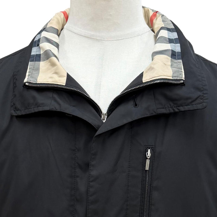 美品▼BURBERRY LONDON バーバリーロンドン 裏地ノバチェック柄 ジップアップ ダウンライナー付き 2WAY コート ブラック L 正規品 メンズ