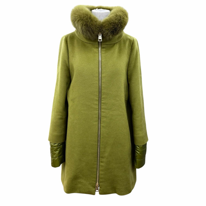 美品☆Herno ヘルノ 2019年製 CA0257D カシミヤ100％ フォックスファー 中綿入り ZIP UP コート ライトグリーン 42 イタリア製 正規品
