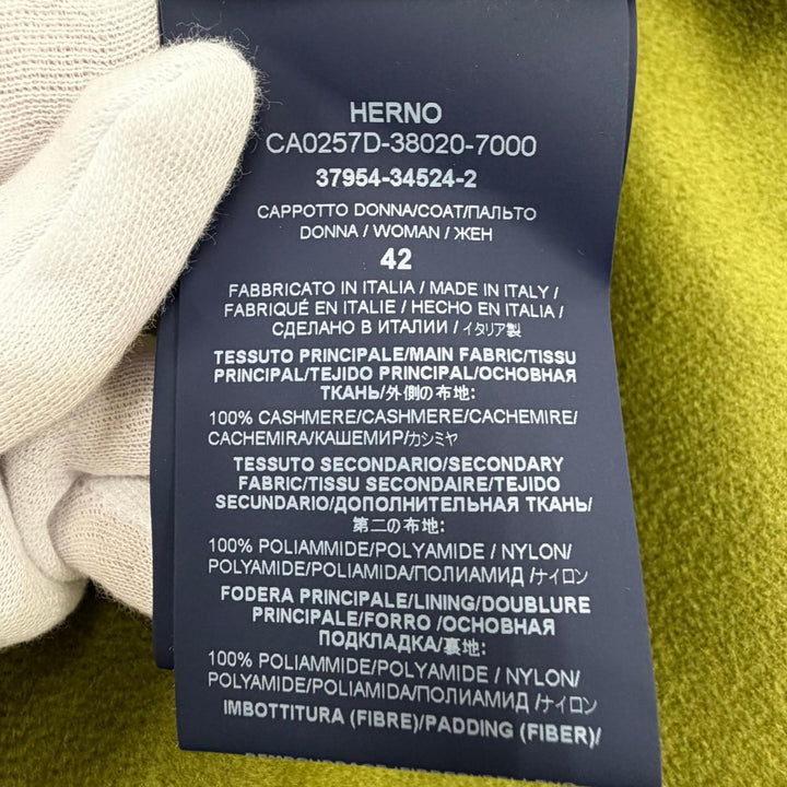 美品☆Herno ヘルノ 2019年製 CA0257D カシミヤ100％ フォックスファー 中綿入り ZIP UP コート ライトグリーン 42 イタリア製 正規品
