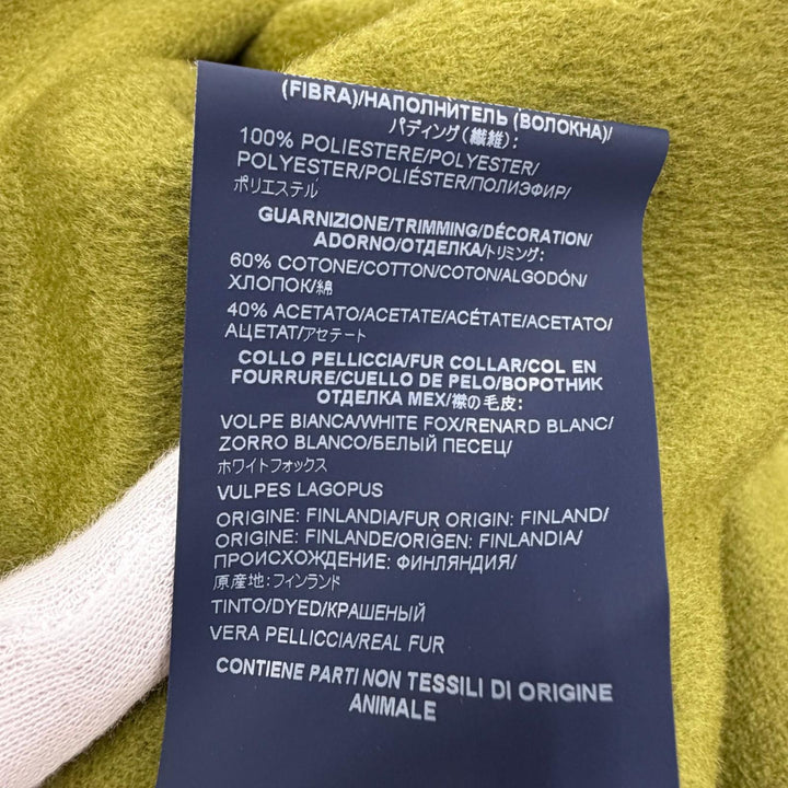 美品☆Herno ヘルノ 2019年製 CA0257D カシミヤ100％ フォックスファー 中綿入り ZIP UP コート ライトグリーン 42 イタリア製 正規品