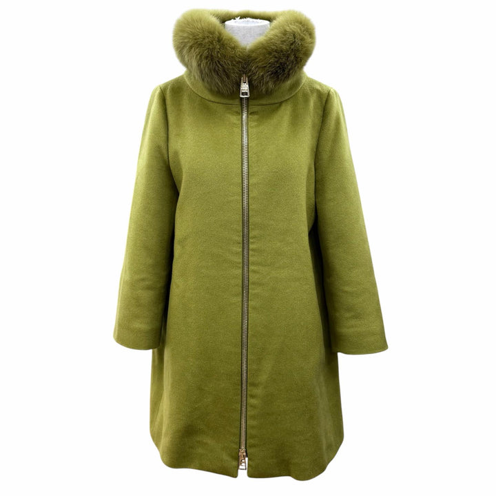 美品☆Herno ヘルノ 2019年製 CA0257D カシミヤ100％ フォックスファー 中綿入り ZIP UP コート ライトグリーン 42 イタリア製 正規品