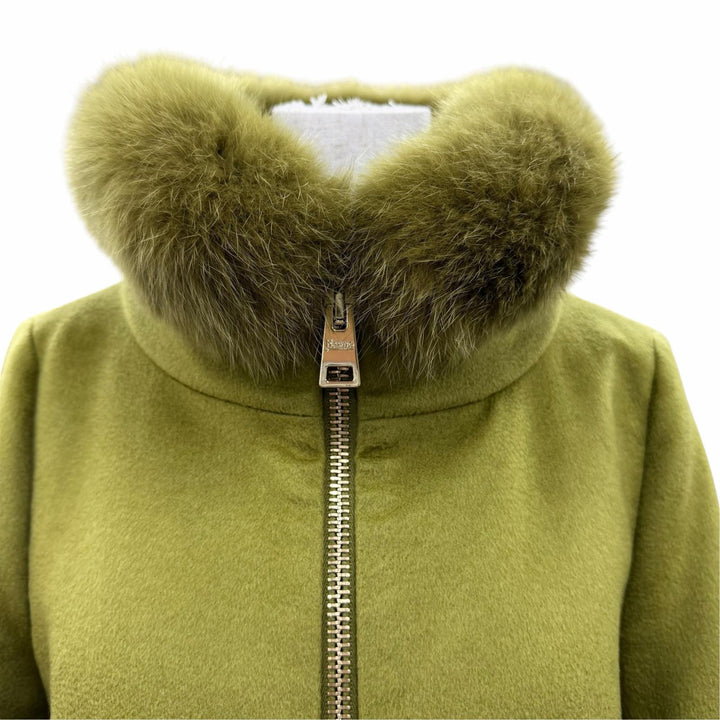 美品☆Herno ヘルノ 2019年製 CA0257D カシミヤ100％ フォックスファー 中綿入り ZIP UP コート ライトグリーン 42 イタリア製 正規品