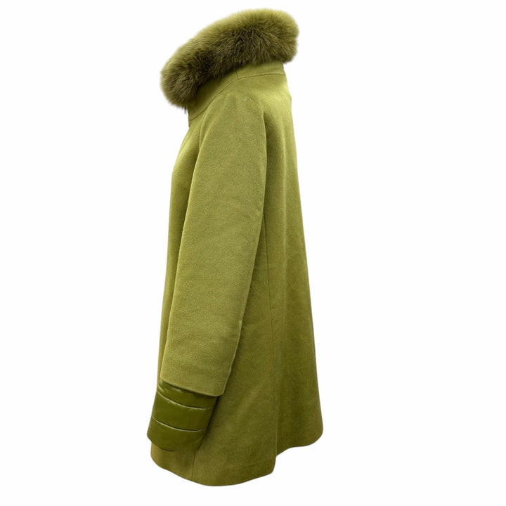 美品☆Herno ヘルノ 2019年製 CA0257D カシミヤ100％ フォックスファー 中綿入り ZIP UP コート ライトグリーン 42 イタリア製 正規品