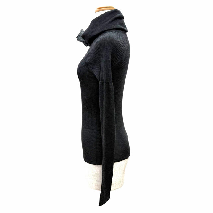 極美品△CHANEL シャネル ヴィンテージ 05A P26591 カシミヤ シルク カメリアブローチ2個付き タートルネック 長袖 ニット 34 正規品