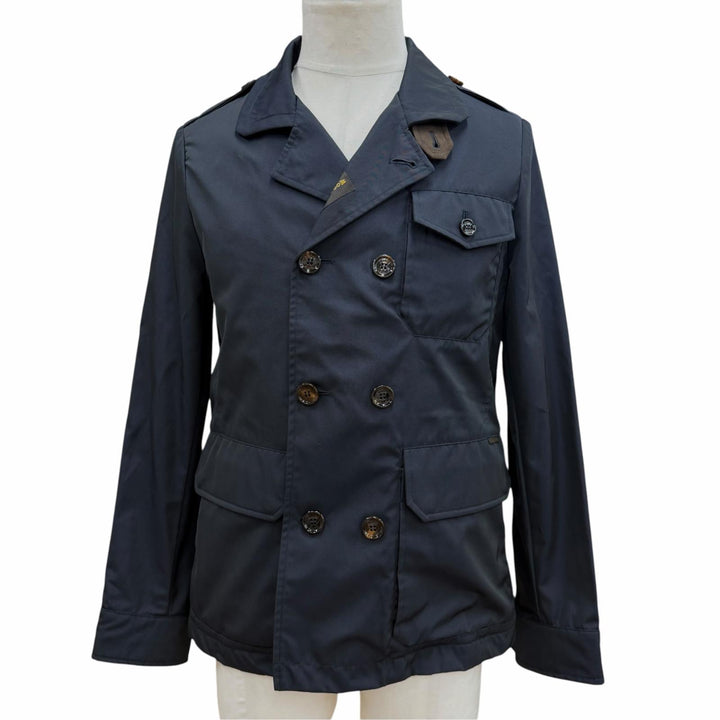 未使用品▼MOORER ムーレー GABETTI-WCO ロゴ入りボタン ダブルブレスト ミリタリージャケット ダークネイビー 44 メンズ ハンガー付き