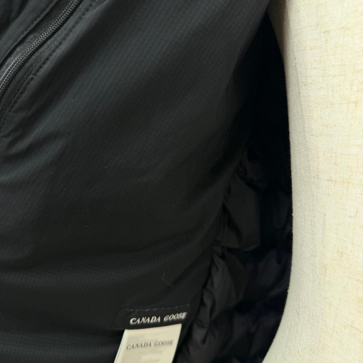 極美品□CANADA GOOSE カナダグース 5078M LODGE HOODY ミニロゴワッペン フーデッド ダウンジャケット 黒 L カナダ製 正規品 メンズ