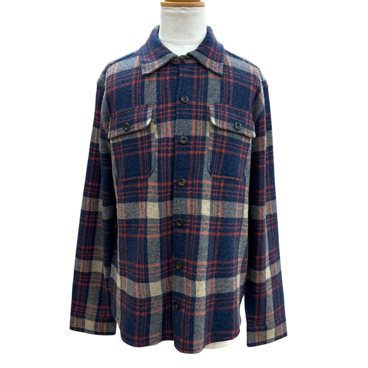 未使用品▼RRL ダブルアールエル ウール リネン カシミヤ混 ワークシャツセーター 長袖シャツ ネイビー L 正規品 メンズ 定価129800円