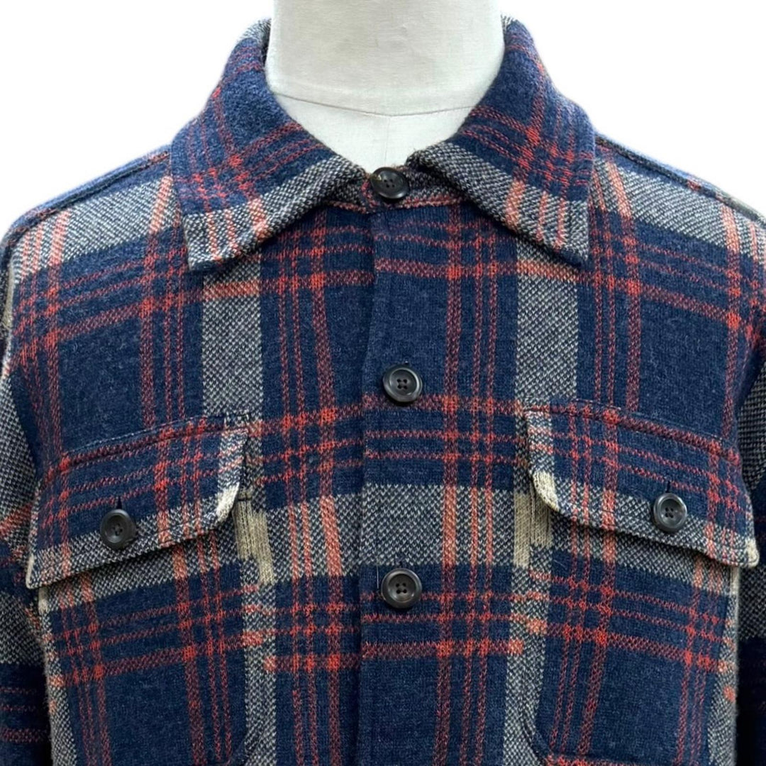 未使用品▼RRL ダブルアールエル ウール リネン カシミヤ混 ワークシャツセーター 長袖シャツ ネイビー L 正規品 メンズ 定価129800円