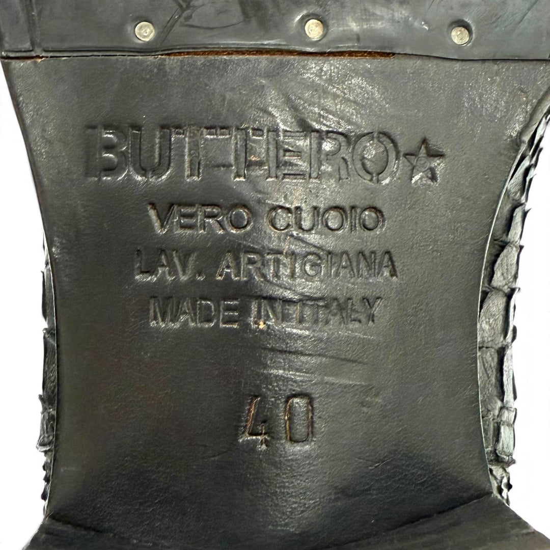 美品▼BUTTERO ブッテロ パイソン 本革 レザー ジップアップ ワークブーツ ショートブーツ ブラック 40 イタリア製 メンズ