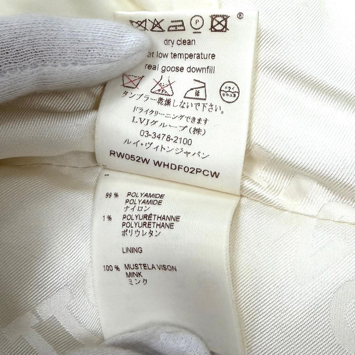 極美品★LOUIS VUITTON ルイヴィトン ロゴボタン・ベルト付 フード裏ミンク ダウンベスト アイボリー 36 イタリア製 正規品 レディース