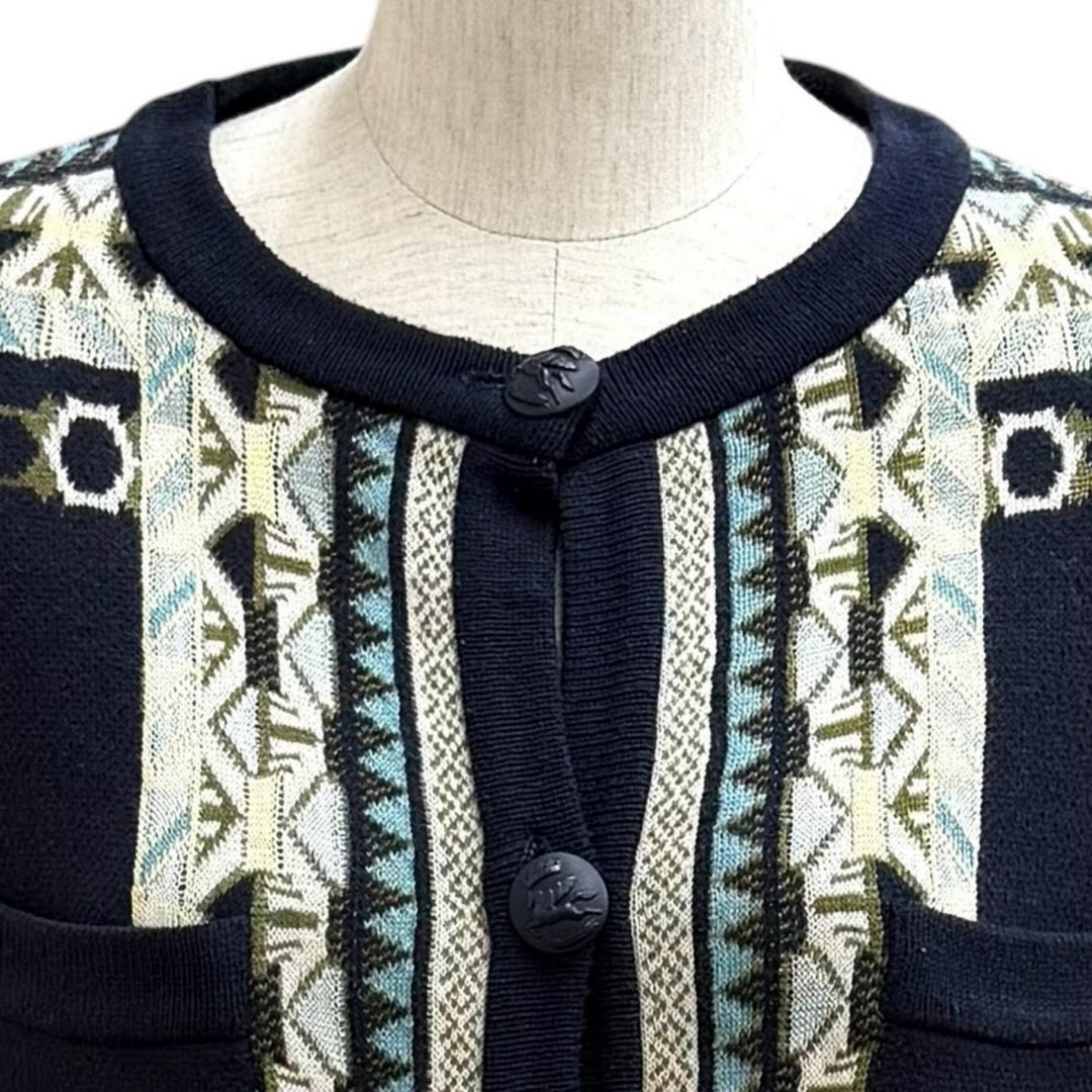 未使用品★ETRO エトロ 23SS シルク100％ ロゴボタン クルーネック ニットカーディガン ネイビー 44 イタリア製 正規品 レディース