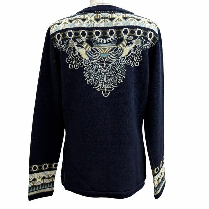 未使用品★ETRO エトロ 23SS シルク100％ ロゴボタン クルーネック ニットカーディガン ネイビー 44 イタリア製 正規品 レディース
