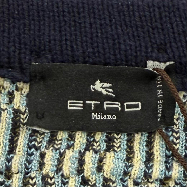 未使用品★ETRO エトロ 23SS シルク100％ ロゴボタン クルーネック ニットカーディガン ネイビー 44 イタリア製 正規品 レディース