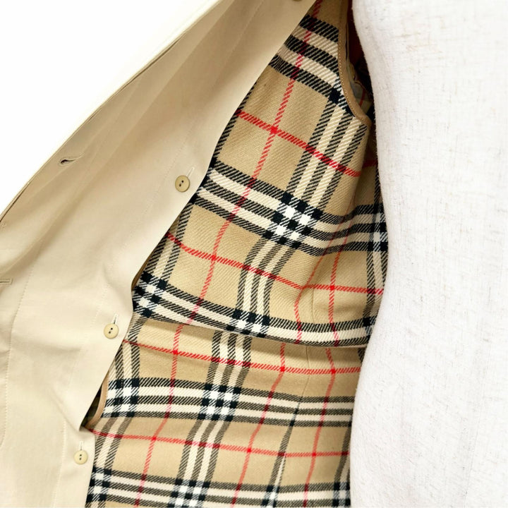 美品△BURBERRY LONDON バーバリーロンドン コットン100% 裏地ノバチェック柄 ウールライナー付き ステンカラーコート ベージュ 9 正規品