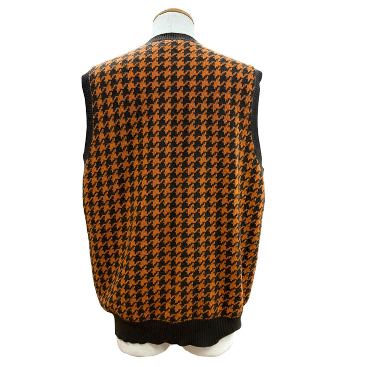 美品▼HERMES エルメス ウール カシミヤ 千鳥格子柄 ニット ジレ ベスト オレンジ ダークブラウン XL イタリア製 正規品 メンズ