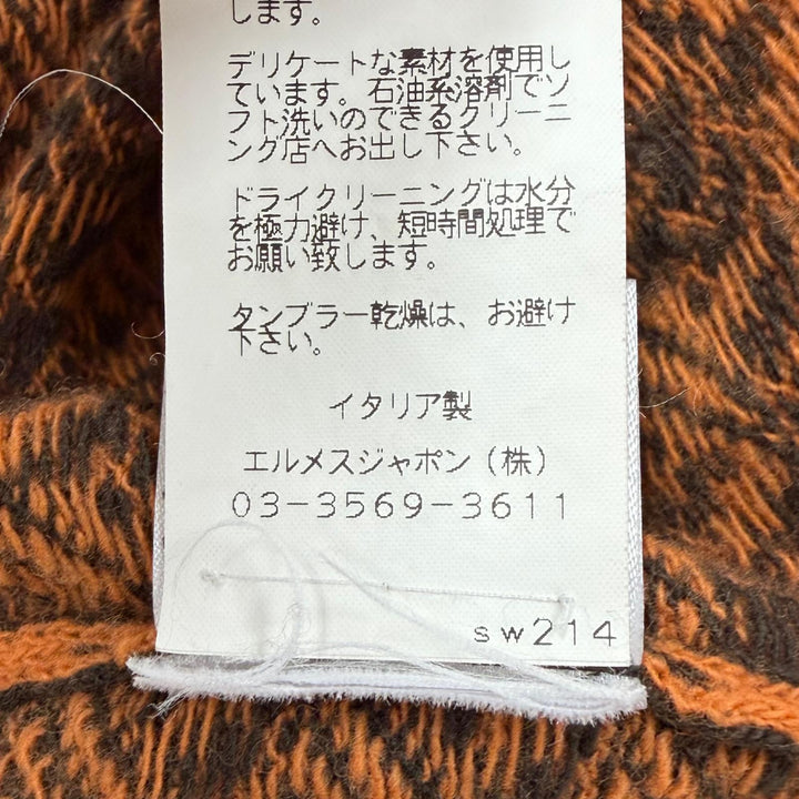 美品▼HERMES エルメス ウール カシミヤ 千鳥格子柄 ニット ジレ ベスト オレンジ ダークブラウン XL イタリア製 正規品 メンズ