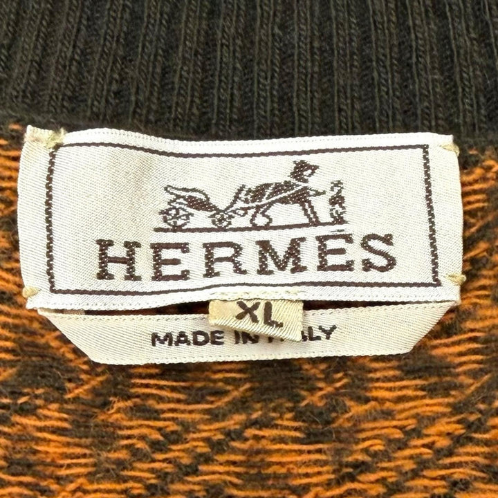 美品▼HERMES エルメス ウール カシミヤ 千鳥格子柄 ニット ジレ ベスト オレンジ ダークブラウン XL イタリア製 正規品 メンズ