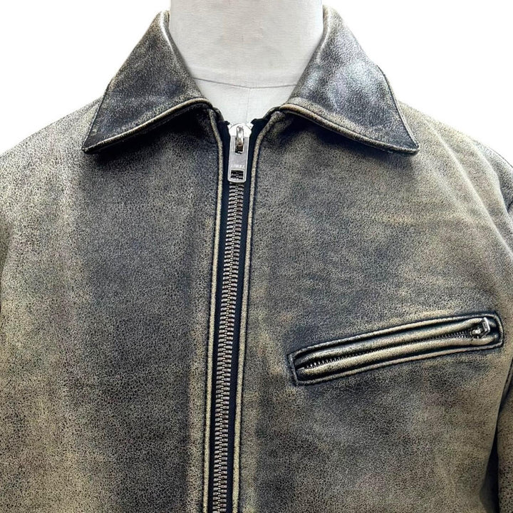 極美品▼AVIREX アヴィレックス 613123 牛革 ヴィンテージ加工 裏地チェック柄 ZIP レザージャケット ベージュ ブラック M 正規品 メンズ