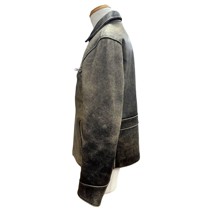 極美品▼AVIREX アヴィレックス 613123 牛革 ヴィンテージ加工 裏地チェック柄 ZIP レザージャケット ベージュ ブラック M 正規品 メンズ