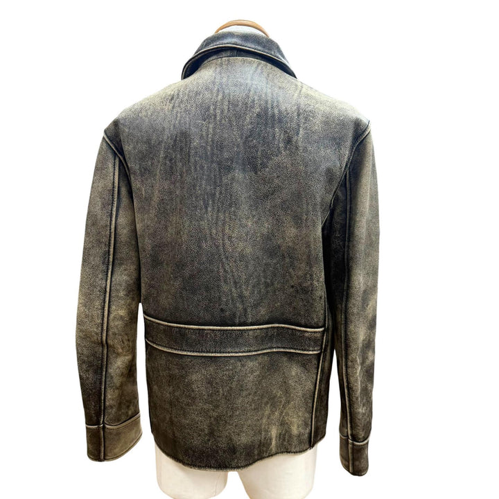 極美品▼AVIREX アヴィレックス 613123 牛革 ヴィンテージ加工 裏地チェック柄 ZIP レザージャケット ベージュ ブラック M 正規品 メンズ